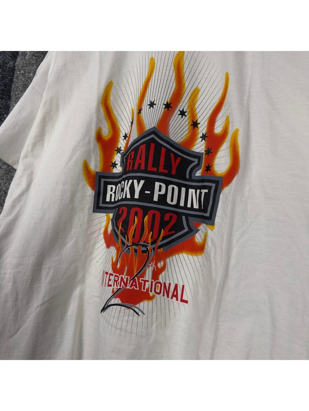 Vintage 2002 Rocky Point Rally Tee Mens L White Flame Y2K